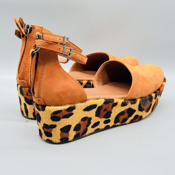 Gee Wawa Shoes Womens 8.5 Brown Leather Brady Calf Hair Platform Wedge Sandals - Picture 8 of 12